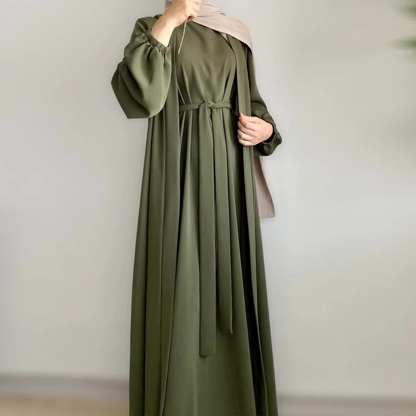✨ Abaya Kimono 2 Pièces + Hijab - Vert - Élégance et Polyvalence au Quotidien ✨