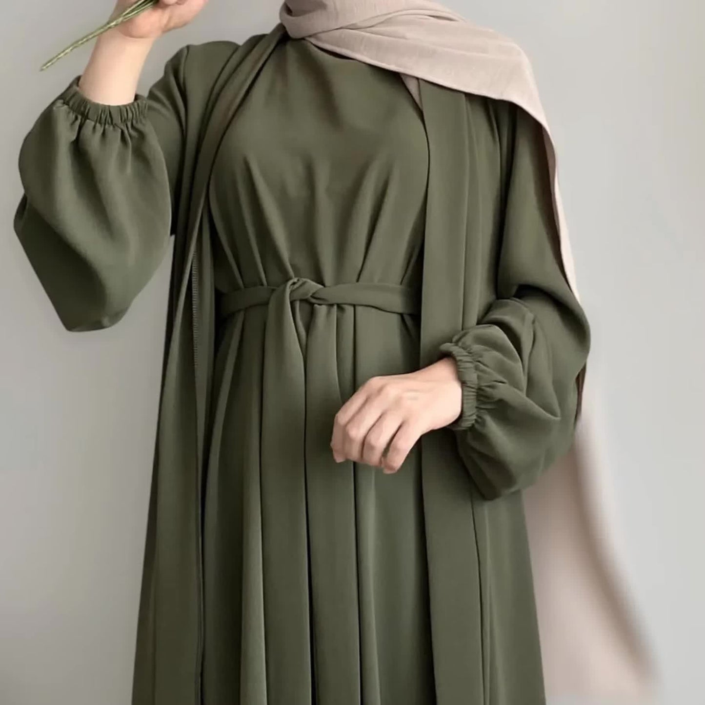✨ Abaya Kimono 2 Pièces + Hijab - Vert - Élégance et Polyvalence au Quotidien ✨