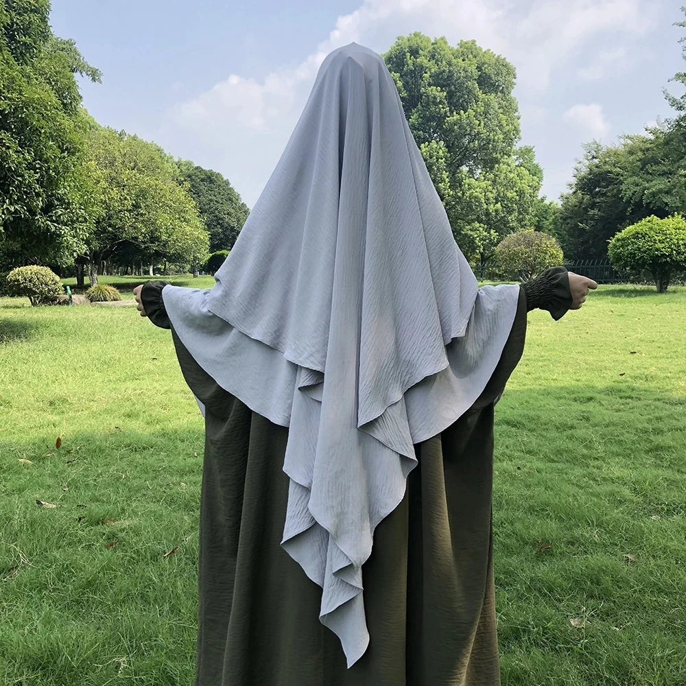 Khimar 2 Voiles Long Opaque – Tissu Jazz Crêpe Fluide et Léger