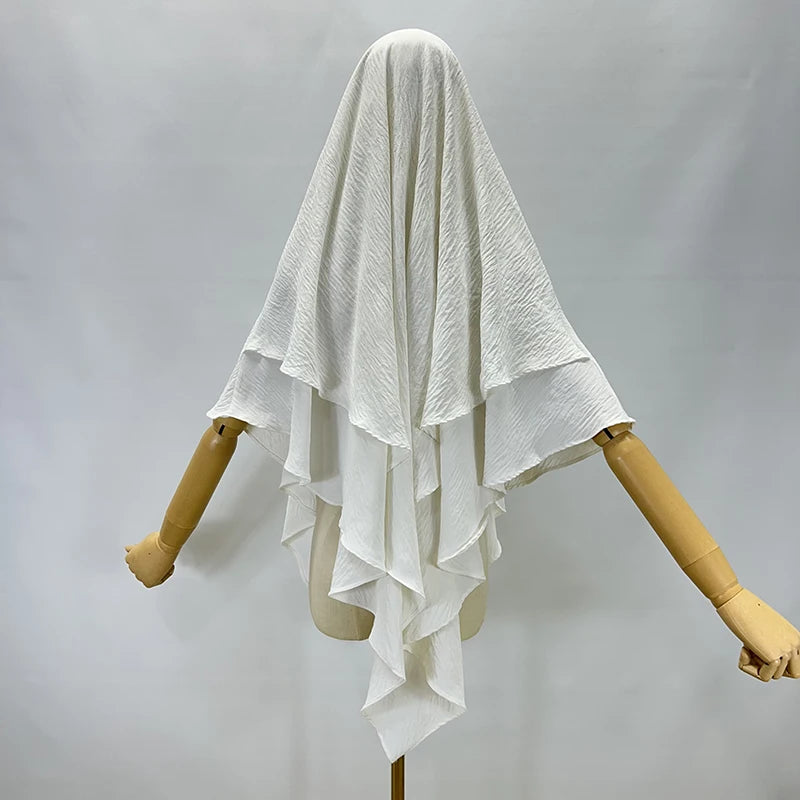 Khimar 2 Voiles Long Opaque – Tissu Jazz Crêpe Fluide et Léger