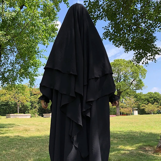 Khimar 2 Voiles Long Opaque – Tissu Jazz Crêpe Fluide et Léger