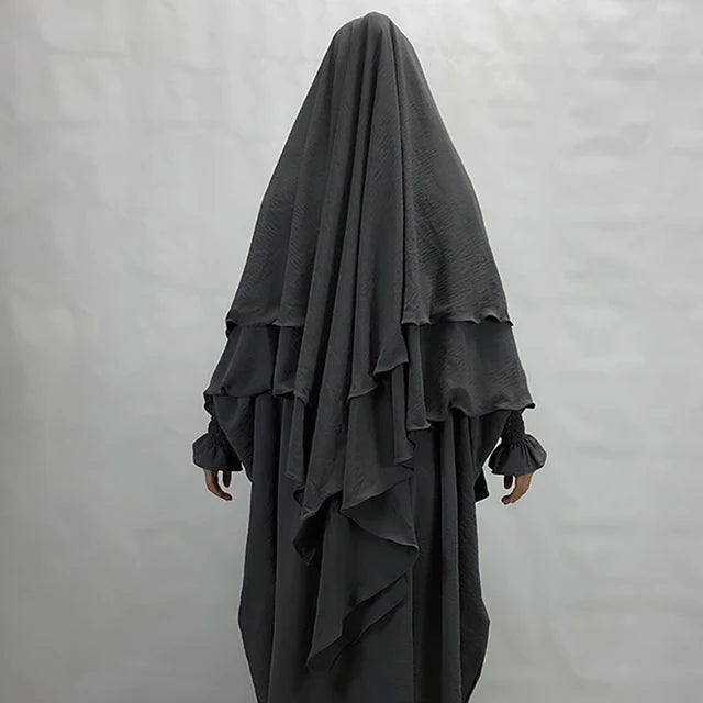 Khimar 2 Voiles Long Opaque – Tissu Jazz Crêpe Fluide et Léger