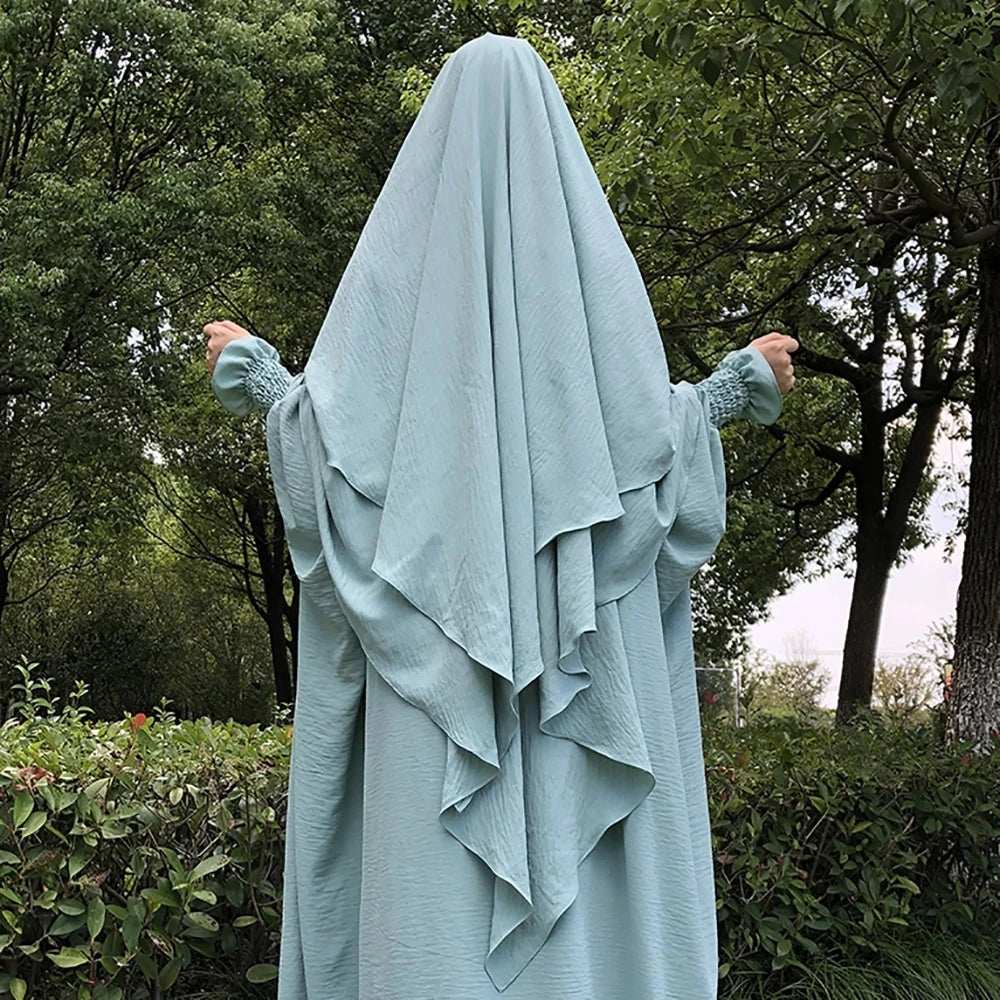 Khimar 2 Voiles Long Opaque – Tissu Jazz Crêpe Fluide et Léger