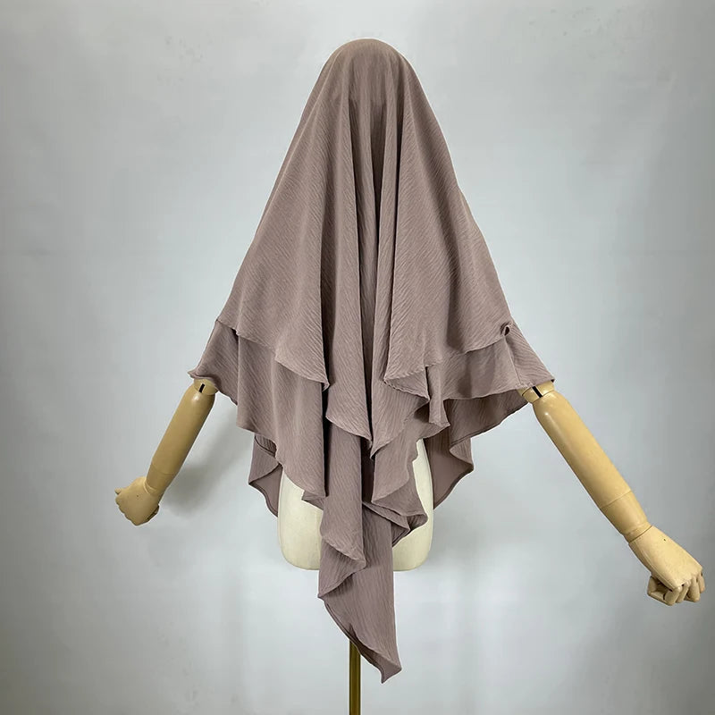 Khimar 2 Voiles Long Opaque – Tissu Jazz Crêpe Fluide et Léger
