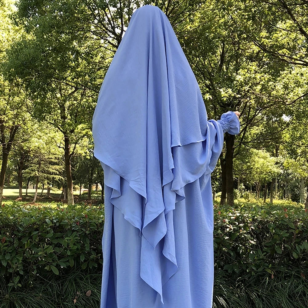 Khimar 2 Voiles Long Opaque – Tissu Jazz Crêpe Fluide et Léger