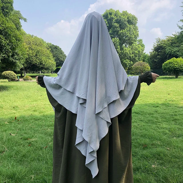Khimar 2 Voiles Long Opaque – Tissu Jazz Crêpe Fluide et Léger