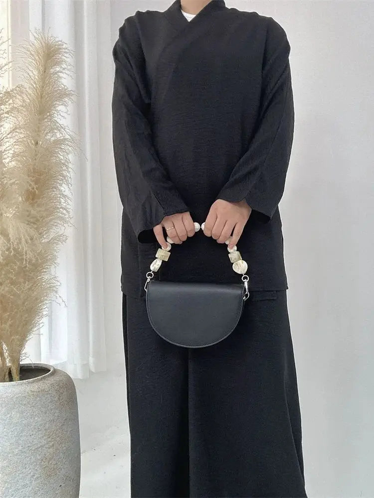 Ensemble Abaya Croisé - Noir - Élégance et Raffinement ✨