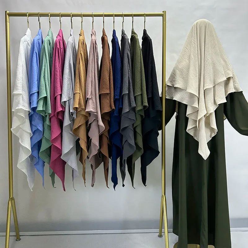 Khimar 2 Voiles Long Opaque – Tissu Jazz Crêpe Fluide et Léger
