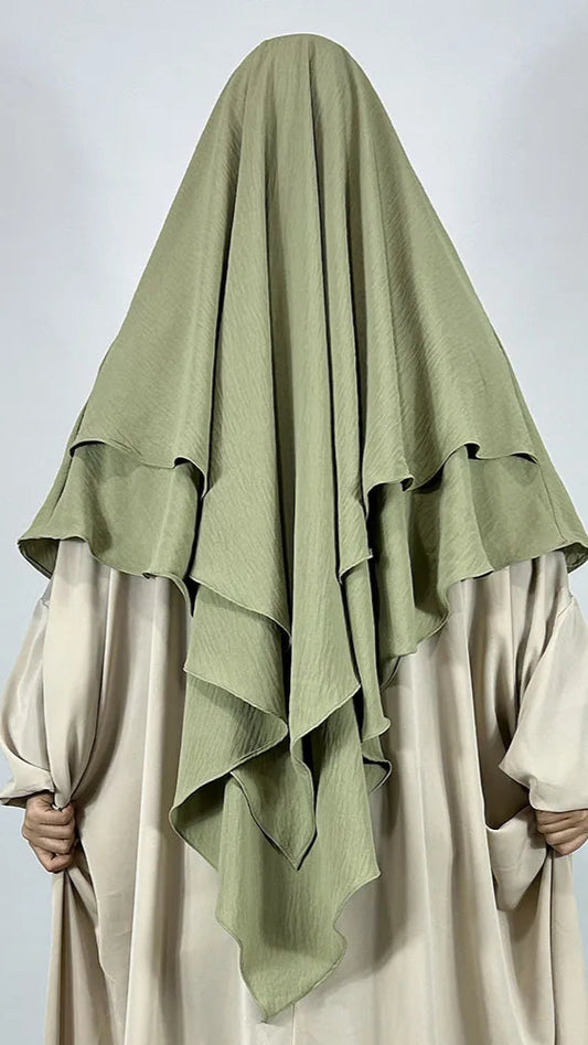 Khimar 2 Voiles Long Opaque – Tissu Jazz Crêpe Fluide et Léger