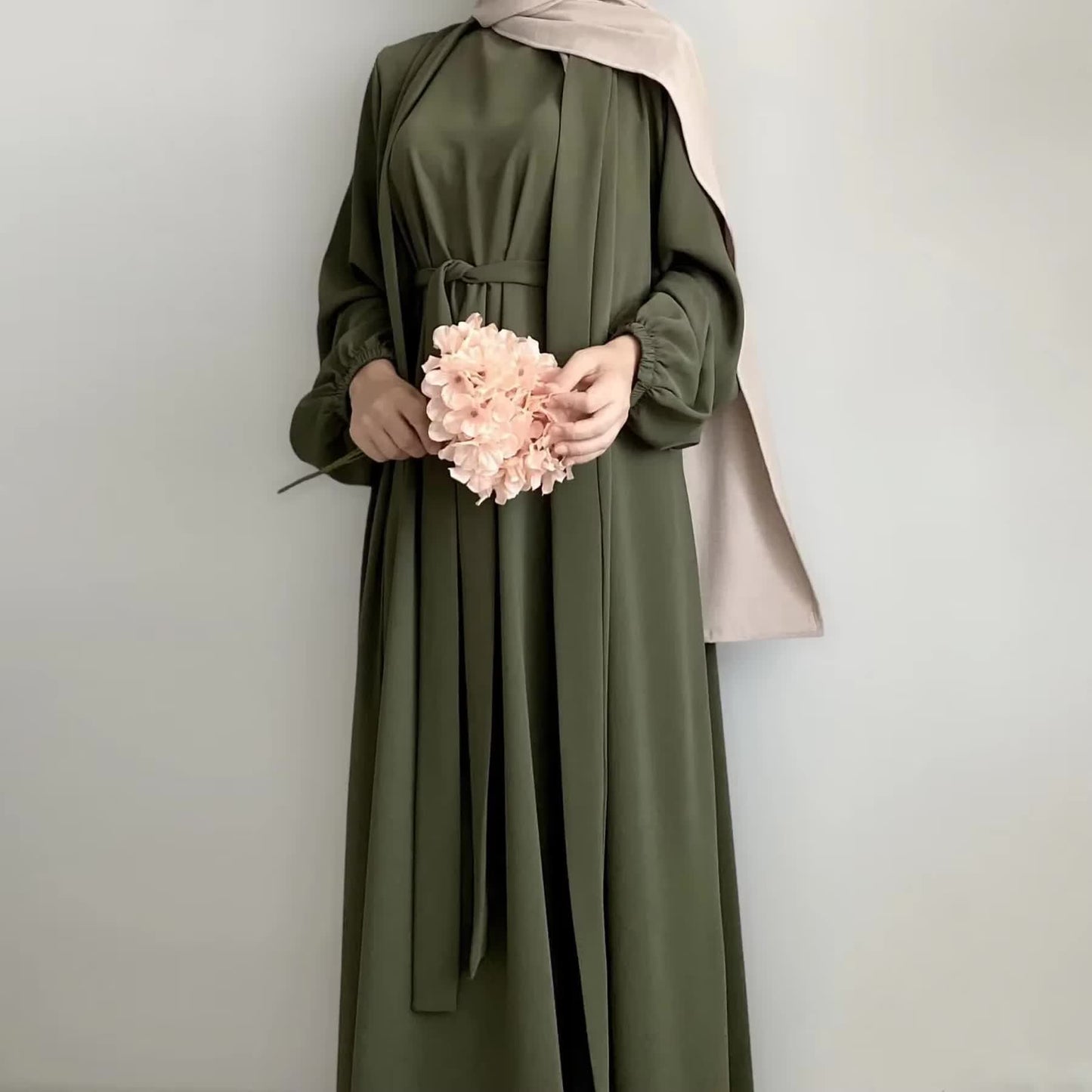 ✨ Abaya Kimono 2 Pièces + Hijab - Vert - Élégance et Polyvalence au Quotidien ✨