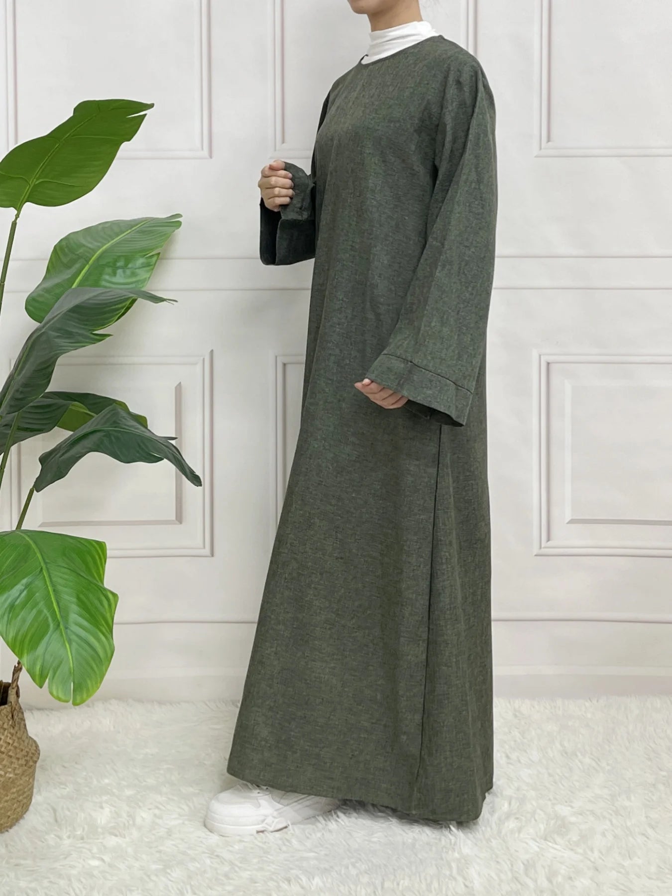 Robe Abaya Verte avec ceinture