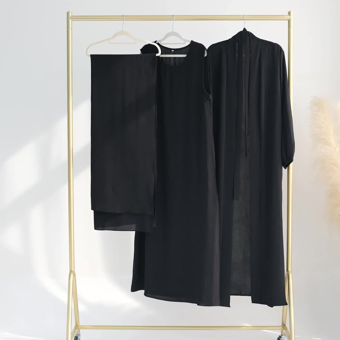 ✨ Abaya Kimono 2 Pièces + Hijab - Noire - Élégance et Polyvalence au Quotidien ✨