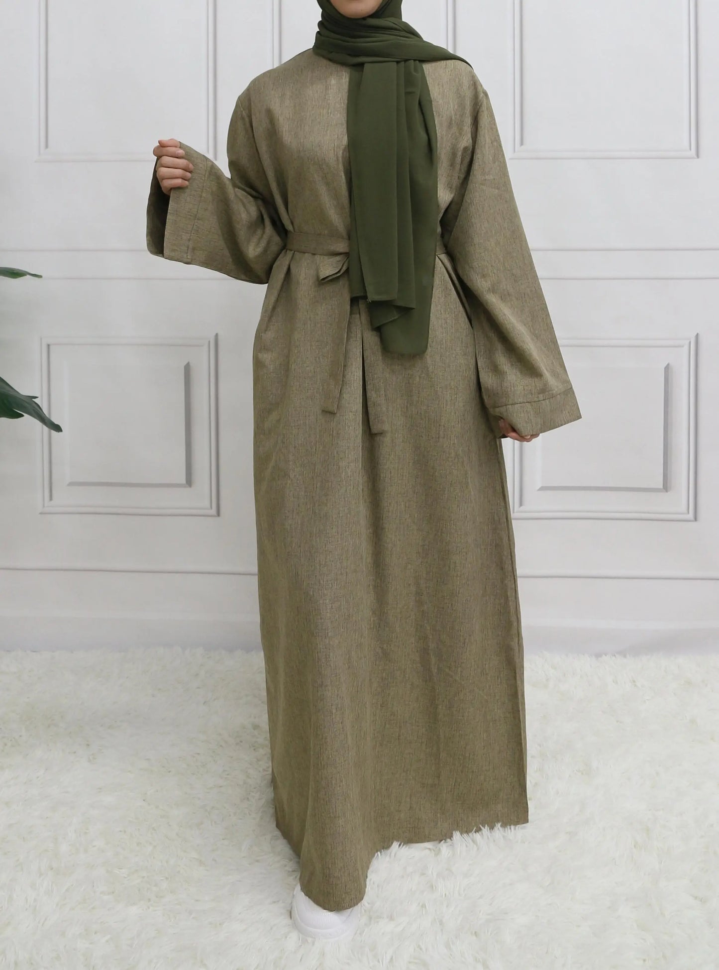 Robe Abaya Marron Clair avec ceinture