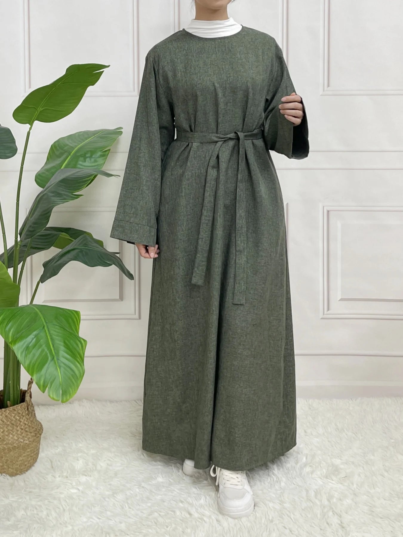 Robe Abaya Verte avec ceinture