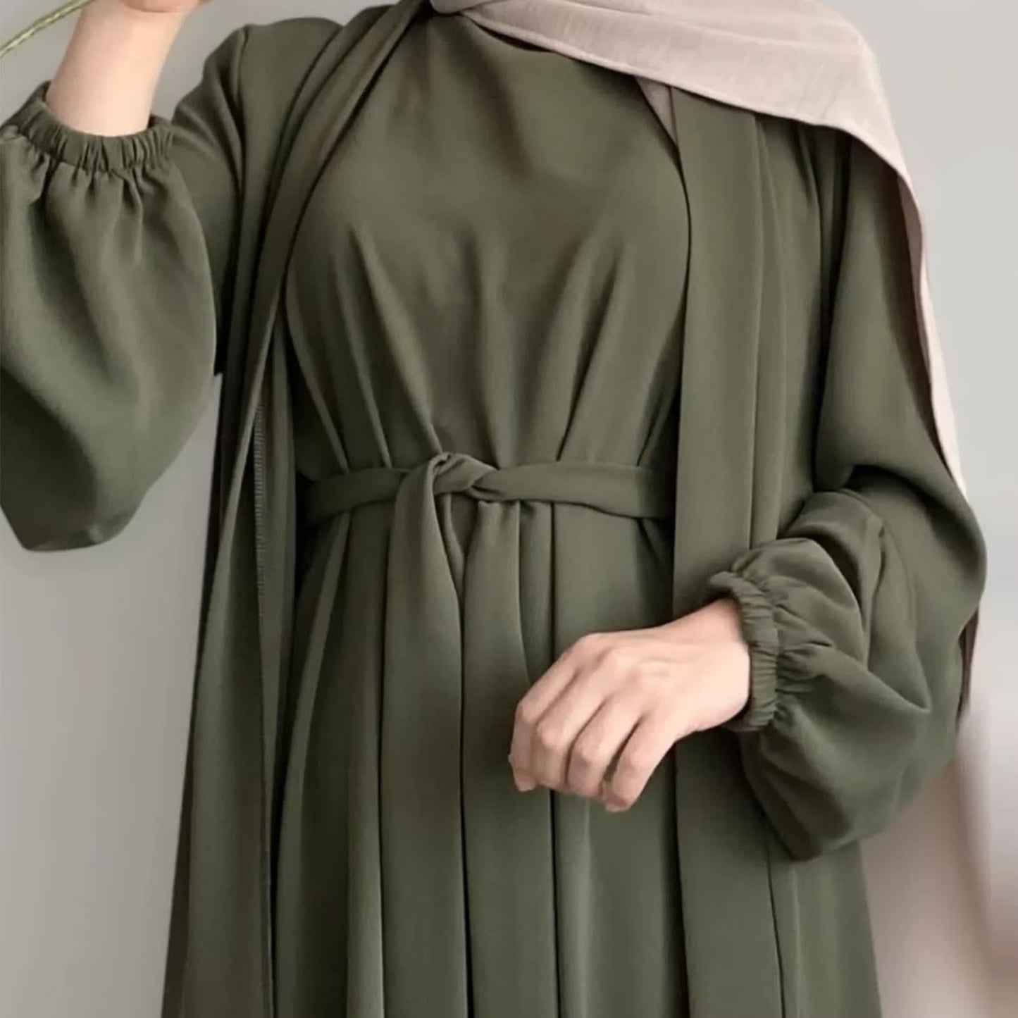 ✨ Abaya Kimono 2 Pièces + Hijab - Vert - Élégance et Polyvalence au Quotidien ✨