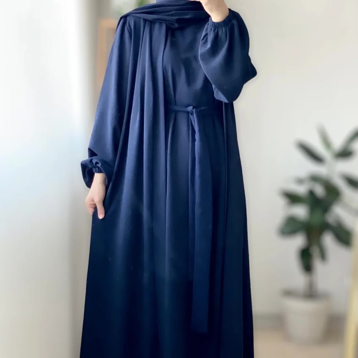 ✨ Abaya Kimono 2 Pièces + Hijab - Bleu Marine - Élégance et Polyvalence au Quotidien ✨