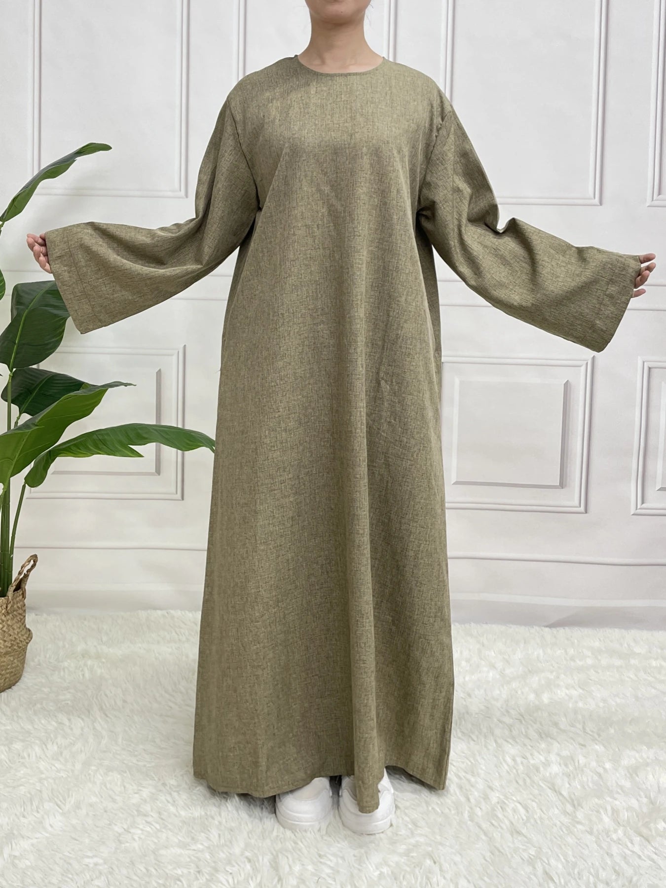 Robe Abaya Marron Clair avec ceinture